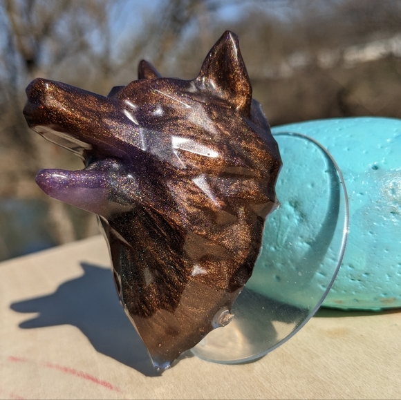 Brown Wolf Suction Cup Home Decor Huskie Dog Handmade Resin Cool Art Artisan - Picture 8 of 10